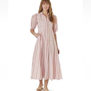 Livro Rosie Somerset Pink Ditzy Floral Maxi Shirtdress Dress 100% Cotton Sz L